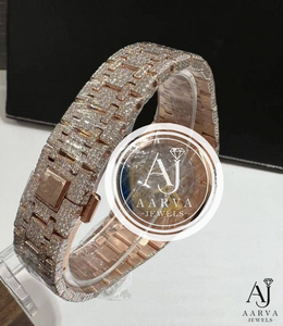 Montre mécanique de luxe antique en moissanite, boîtier en acier inoxydable, cadran en cristal saphir 30 mm, entièrement sertie de pierres, analogique, bracelet 20 mm - Product Image 2