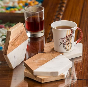 Posavasos Redondos, Cuadrados y Hexagonales de Mármol Blanco Natural y Madera de Acacia al por Mayor para Bebidas - Product Image 1