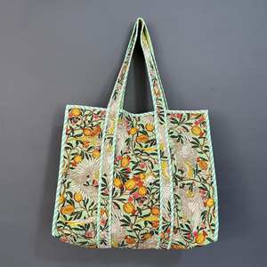 Sacs fourre-tout en velours indien à imprimé floral, sacs de shopping faits à la main pour femmes, sacs de voyage matelassés - Product Image 6