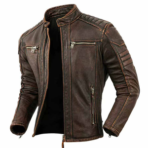 2026 New Design <b>Men's</b> Genuine <b>Leather</b> <b>Jacket</b> Slim Fit Stand Collar Zipper Closure Autumn Style <b>Men</b> <b>Leather</b> <b>Jacket</b> - Product Image 1