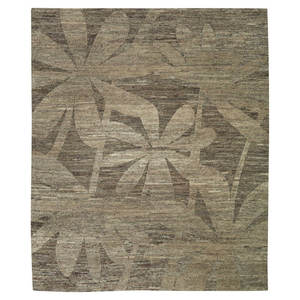 Alfombra de lana/cáñamo anudada a mano en gris para muebles de sala de estar - Product Image 1