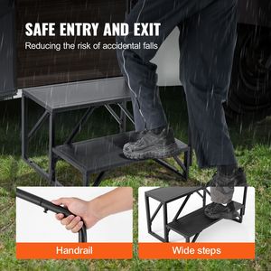 Scaletta a 2 Gradini per Camper con Corrimano in Acciaio al Carbonio Rinforzato, Capacità di Carico 440 LBS, Gradini Antiscivolo per Camper per Ingresso e Uscita Sicuri - Product Image 4