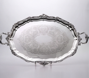 Elegante bandeja ovalada barroca con borde festoneado y centro floral para comida y bebidas, vajilla perfecta para bodas y restaurantes. - Product Image 5