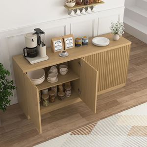 62.60\" Wooden <b>Sideboard</b> Cabinet with 4 Doors and Shelves <b>for</b> <b>Kitchen</b> Coffee Bar or Office-Buffet Credenza and Storage - Product Image 5
