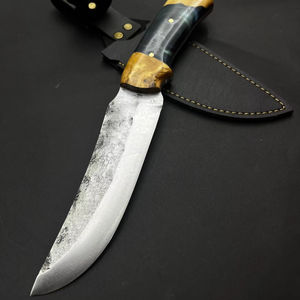 Cuchillo de Camping de Acero Inoxidable 5160, Cuchillo de Caza de Hoja Fija con Mango de Resina de Madera y Funda de Cuero - Product Image 1