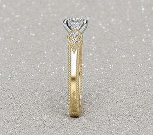 Anillo de compromiso de diamante cultivado en laboratorio Stonewels, estilo vintage con piedras laterales Paisley engastadas en puntas, chapado en oro rosa, certificado. - Product Image 2