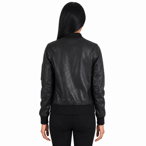Blouson Bomber Unisexe en PU Style Moto avec Fermeture Éclair, Couleur Unie, Col Rabattu, Coupe Classique, Idéal pour l'Automne - Product Image 2
