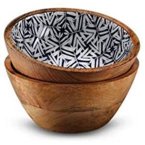 Tazón Grande de Madera para Servir, Recubierto de Esmalte, con Estampado Floral, para Ensaladas y Pasta, Ecológico, de Madera de Mango, Decorativo para el Hogar - Product Image 2