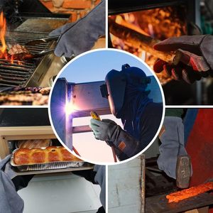 Heat Resistant <b>Long</b> Hand Welding <b>Gloves</b> Cowhide Leather Breathable Industrial Construction Safety <b>Gloves</b> For Welder Workers - Product Image 5