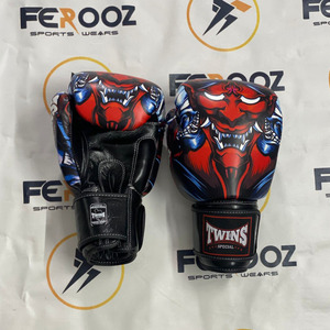 Twins Full Printed Red Black Muay Thai Cowhide Leather Boxing <b>Gloves</b> OEM Sparring Adjustable Strap Closure Muay Thai MMA <b>Gloves</b> - Product Image 1