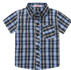 เสื้อเชิ้ตลายสก๊อตแขนสั้นลำลองสำหรับเด็กผู้ชายพร้อมกระเป๋า ปกคอปก ทรงปกติ ผ้าทอ - Product Image 5
