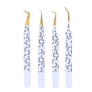 Ensemble de 4 pinces à cils de haute qualité, antistatiques, durables, avec poignée diamantée, en acier japonais, pour extensions de cils. - Product Image 1