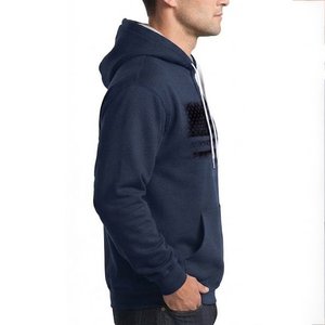 Sweat-shirt à capuche bleu marine pour homme, personnalisé avec logo, imprimé drapeau américain, poche avant, coupe classique, décontracté, pour l'automne, vente en gros - Product Image 3