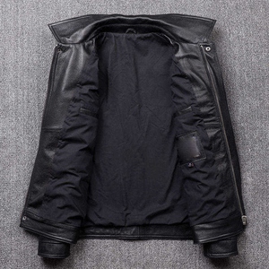 Men's Vintage Biker PU Leather Grain Textured Turtleneck Collar Retro Motorcycle Style Casual Winter Zipper OEM Service Coat - Product Image 5