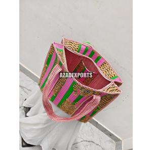 Bolsa de Mano de Algodón AZAD EXPORTS con Bordado de Tigre Verde, Estilo Bohemio, Cierre de Cremallera, Gran Capacidad, para Compras - Product Image 3