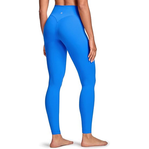 Leggings taille haute pour femmes, longueur intégrale, bleu uni, extensibles, tricotés, sans couture, pour le yoga et l'entraînement, toutes saisons - Product Image 3