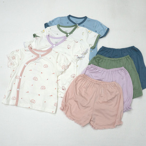 Ensemble de vêtements pour bébé mignon en tissu tricoté bambou et élasthanne, col rond, manches courtes, respirant, unisexe, 4 saisons, vente en gros - Product Image 5