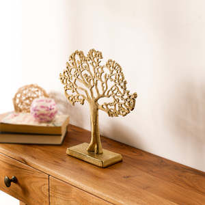 Golden Aluminium Tree Sculpture <b>Decorative</b> Tree of Life Metal Figurine Artistic Tabletop Showpiece for Living Room Office <b>Shelf</b> - Product Image 2
