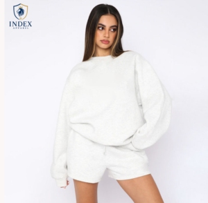 INDEX APPAREL Conjunto de 2 Piezas para Mujer, 100% Algodón, Pantalones Cortos de Felpa, Color Sólido, Manga Larga con Capucha, Corte Regular, Casual, Transpirable, de Secado Rápido - Product Image 1