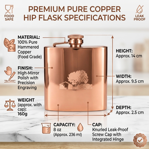 Gourde de poche en cuivre haut de gamme 6oz 8oz, gravée personnalisée, pour whisky et spiritueux, avec logo sur mesure, cadeau en gros pour hommes et événements - Product Image 5
