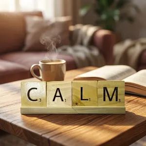 Décoration de table rustique en bois avec blocs de lettres CALM faits à la main pour la maison, le bureau, la chambre, le salon, la décoration d'étagère - Product Image 4