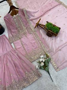 Ensemble de costume palazzo violet lavande brodé à la main en georgette avec broderie, vente en gros, vêtements pour femmes, tenue personnalisée OEM - Product Image 6