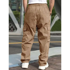 Pantalon cargo kaki pour hommes, taille élastique, cordon de serrage, joggers décontractés, plusieurs poches, respirant, léger, vêtements d'été - Product Image 4