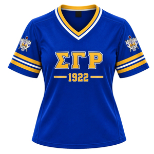 Camiseta de Hockey para Mujer, Negra, con Letras Griegas Sigma Gamma Rho, Cuello en V, Manga Corta, Uniforme Deportivo para Equipo de Hermandad - Product Image 1