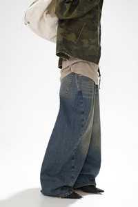 Jean pour femme taille mi-haute, coupe large, en denim délavé, écologique, imperméable, couleur unie, en coton, coupe droite, longueur intégrale - Product Image 4