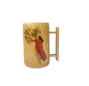 Vintage style painted <b>bamboo</b> desk organizer <b>cup</b> featuring boat illustration and handle rustic storage container supply. - Product Image 4
