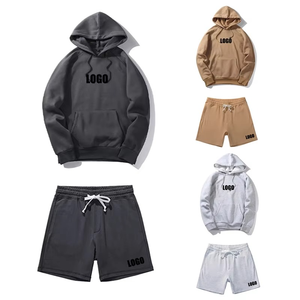 Ensemble sweat à capuche et short à cordon personnalisé pour homme en molleton de coton, tenue décontractée d'été avec logo imprimé pour le jogging - Product Image 4