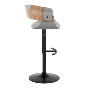 Elisa Mid Century Modern Adjustable Barstool with Swivel Black Metal and Whitewashed Wood Grey Fabric Rounded T <b>Footrest</b> - Product Image 3