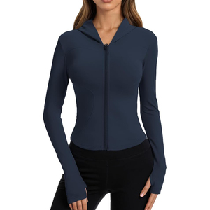 Veste de yoga pour femme, col haut, manches longues, trous pour les pouces, nylon, élasthanne, légère, respirante, évacuant l'humidité - Product Image 3