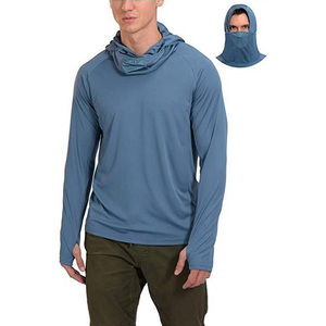Custom High Quality Men's Light Blue Long Sleeve UPF 50 Anti-Uv Fishing Shirt Pullover Solid Color Polyester <b>Top</b> - Product Image 4
