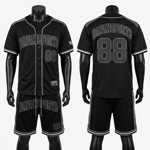 Ensemble maillot et short de baseball en polyester mesh noir et violet 180 GSM, personnalisable avec Tackle Twill pour homme - Product Image 6