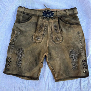Lederhosen bavaroises pour hommes et femmes, pour l'Oktoberfest, courtes, avec motif brodé et décoration de logo boutonné - Product Image 1