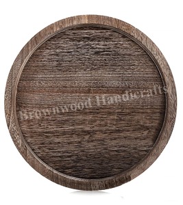 ถาดเสิร์ฟทรงกลมทำจากไม้สีตกแต่งสีขาวเผาด้วยมือไม่เหมือนใคร - Product Image 1