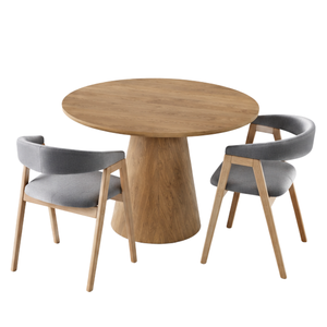 ARTERRA Handmade Solid Teak Wood Dining <b>Table</b> Set Modern Pedestal <b>Table</b> Upholstered Chairs Eco-Friendly Durable Home Furniture - Product Image 1