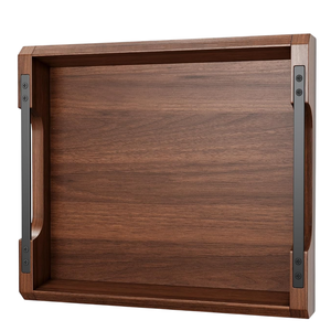 ถาดไม้อะคาเซียพร้อมที่จับโลหะแข็งแรงเหมาะสำหรับใช้กับโต๊ะกาแฟออตโตมันหรือเคาน์เตอร์เป็นของตกแต่งบ้านหรืออุปกรณ์เสริมที่ให้บริการ - Product Image 1