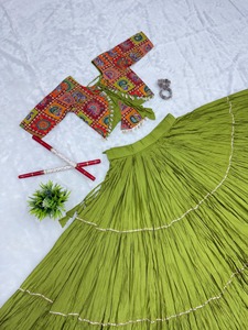 Green Embroidered <b>Lehenga</b> Set Pleated Skirt Traditional Indian Pakistani Wear <b>Women</b> Adult Size Floor-Length Cotton Party Quick - Product Image 4