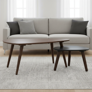 Scandinavian Nested Coffee <b>Table</b> Set of 2 with Pebble-Shaped <b>Tops</b> and <b>Solid</b> <b>Wood</b> Tripod Legs for Residential Small Apartments - Product Image 1
