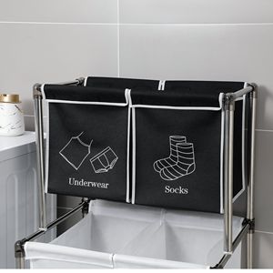 Cesto portabiancheria XL a 2 livelli con 4 sacchi rimovibili in cotone e plastica per la separazione di bianchi e scuri, per organizzare i vestiti - Product Image 6