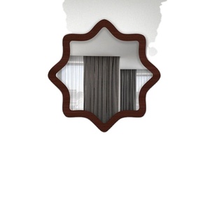 New design Star shape wooden brown color <b>wall</b> <b>mirror</b> customized size colors available for living room dining room entryway - Product Image 1