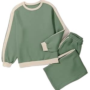 Tenues 2 pièces décontractées à motif solide pour femmes ensembles assortis de salon en polaire d'hiver survêtement à blocs de couleurs - Product Image 3