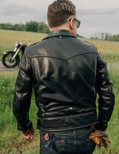 Men's Black Genuine Leather Motorcycle Jacket With Zipper Closure Turn-down Collar Regular Fit Moto Biker Style Autumn Wear - Product Image 2