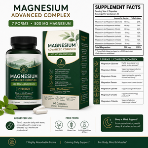 Capsules de complexe de magnésium avancé à 7 formes, 500 mg par dose, avec glycinate, malate, citrate, taurate, lysinate, orotate, <span class=keywords><strong>chlorure</strong></span> - Product Image 2