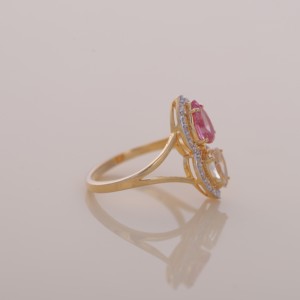 IGI Certified Two Stone Pear Cut Pink & Yellow Diamond Halo Bypass Toi et Moi <b>Ring</b> In 14K Yellow / White & Rose Gold - Product Image 4
