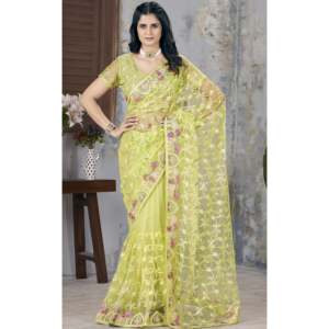 Saree de soirée avec broderie au point de chaîne en fil d'aluminium pour l'habillage de carrière - Product Image 2