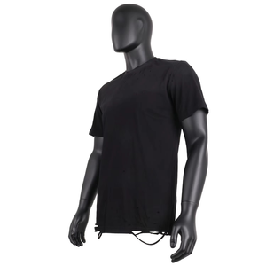 เสื้อยืดผู้ชายสไตล์วินเทจ ขาดๆ รุ่ยๆ คอกลม ทรงสตรีทแวร์ ขอบดิบ สีดำ ผ้าฝ้าย 100% ดีไซน์เรียบง่าย สไตล์ลำลอง รับผลิตแบบ OEM - Product Image 3