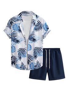 Ensemble d'été pour homme, chemise à manches courtes imprimée et short de plage assorti, tenue décontractée colorée pour les vacances, ensemble deux pièces pour homme - Product Image 6